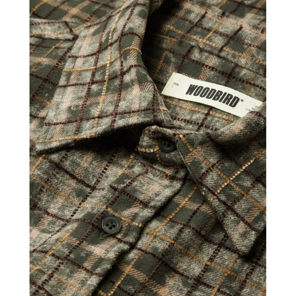 WOODBIRD Jong Wash Check Shirt - Honey-Dark Olive