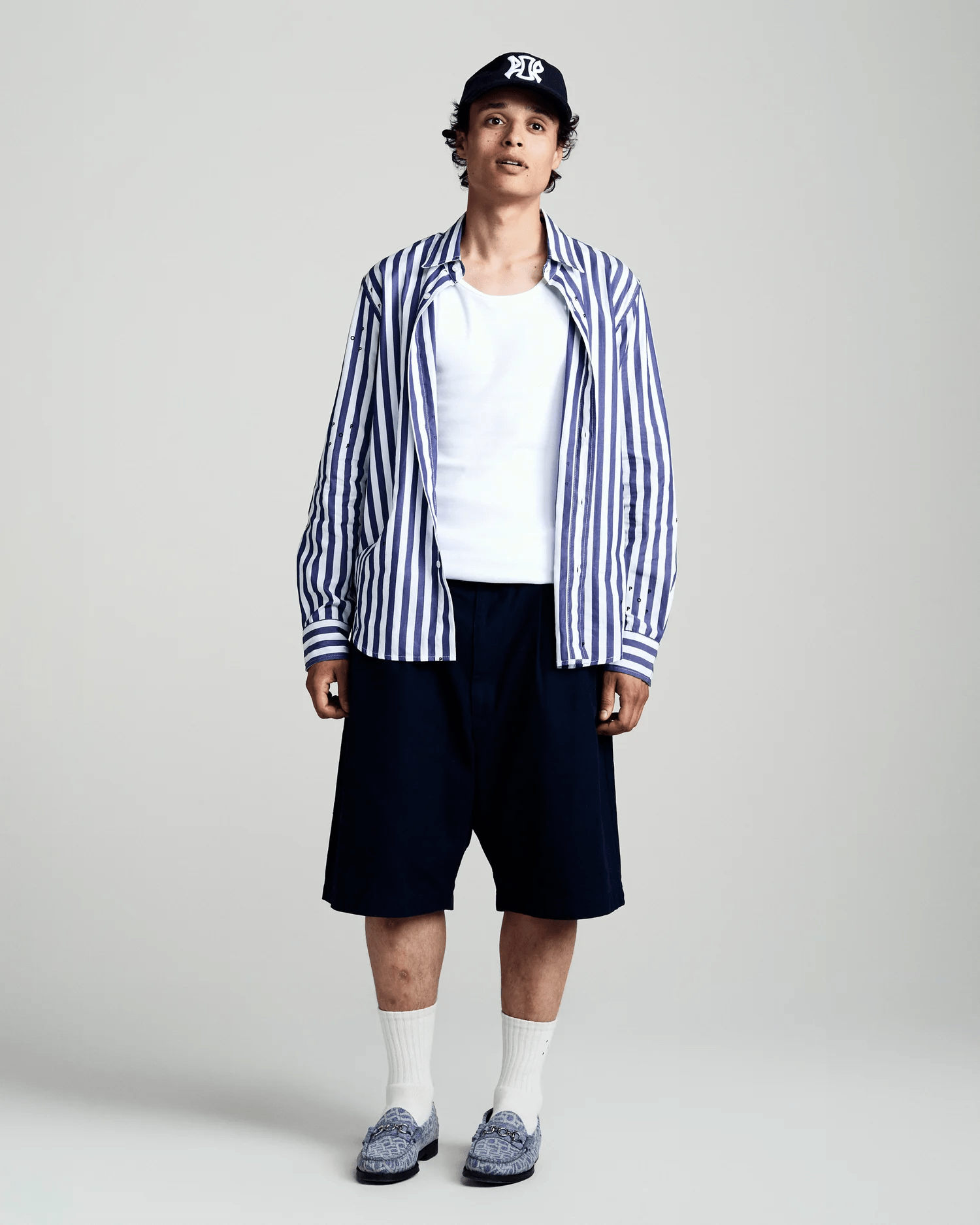 POP Trading Company Logos Stripe Shirt Navy/White