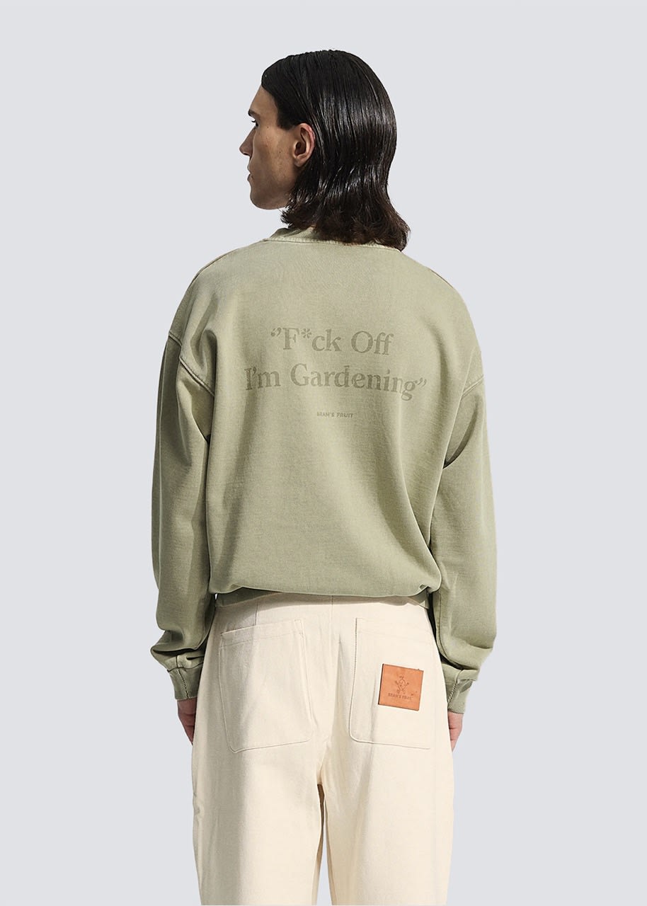 BRAMS FRUIT Distressed F*ck Off I'm Gardening Crewneck Washed Olive Green