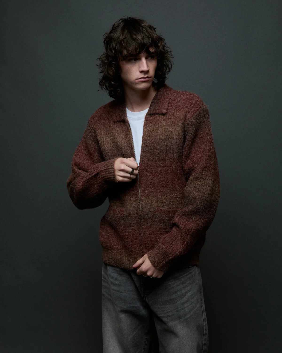 OBEY Anton Gradient Cardigan Brown Multi