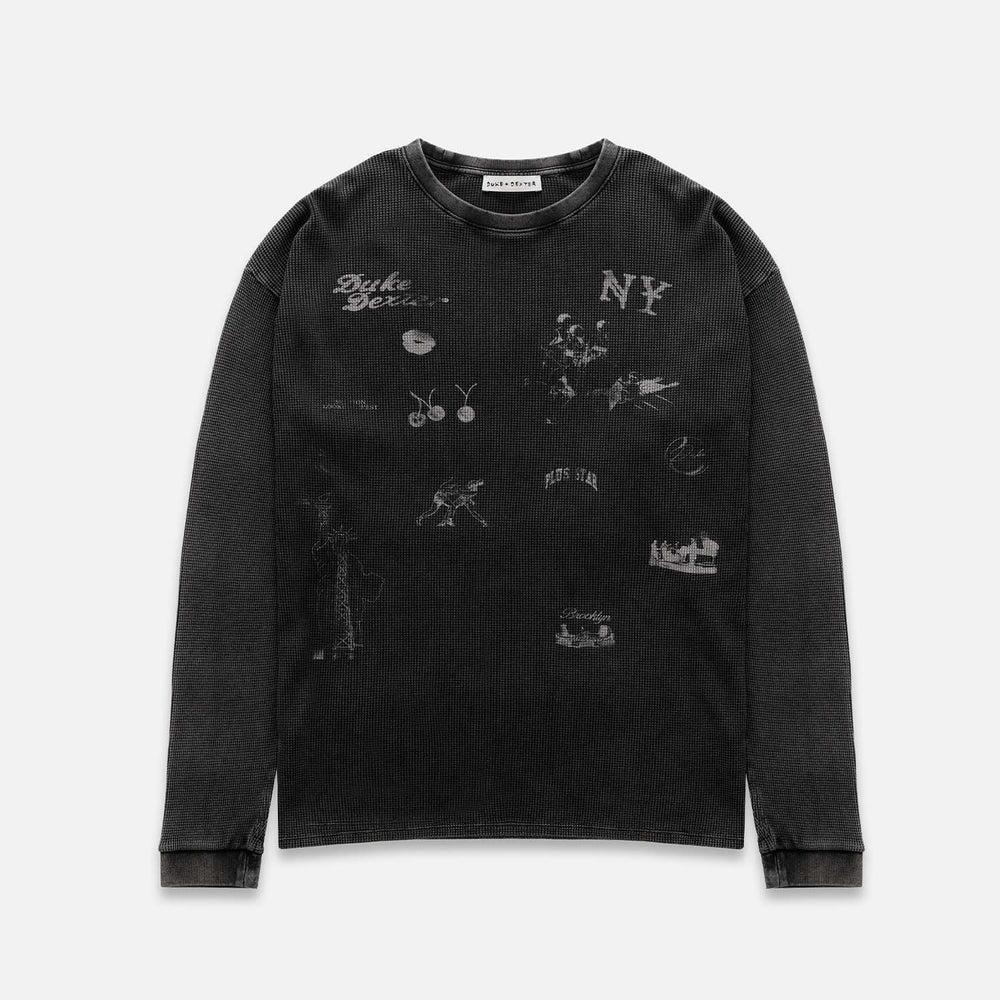 DUKE + DEXTER NY Sketch Long Sleeve Washed Grey Waffle Top