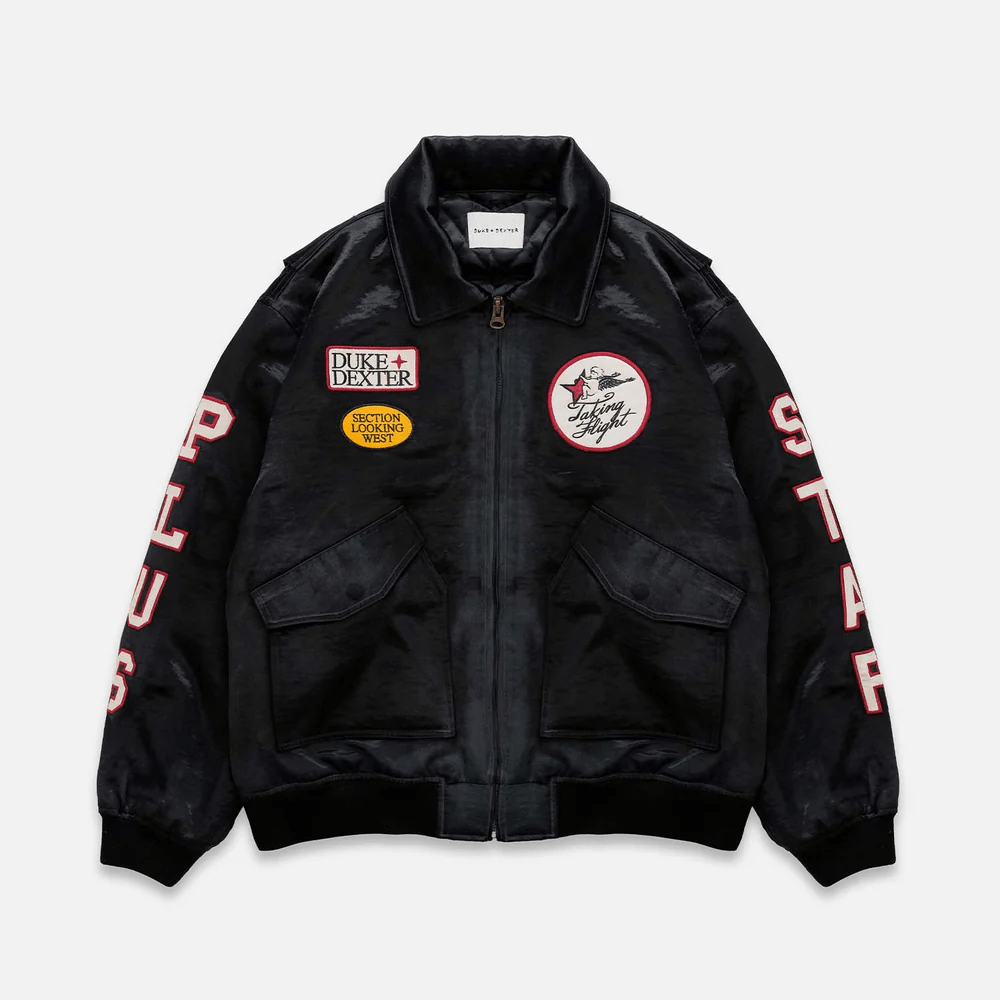 DUKE + DEXTER Plus Back Satin Bomber Jacket