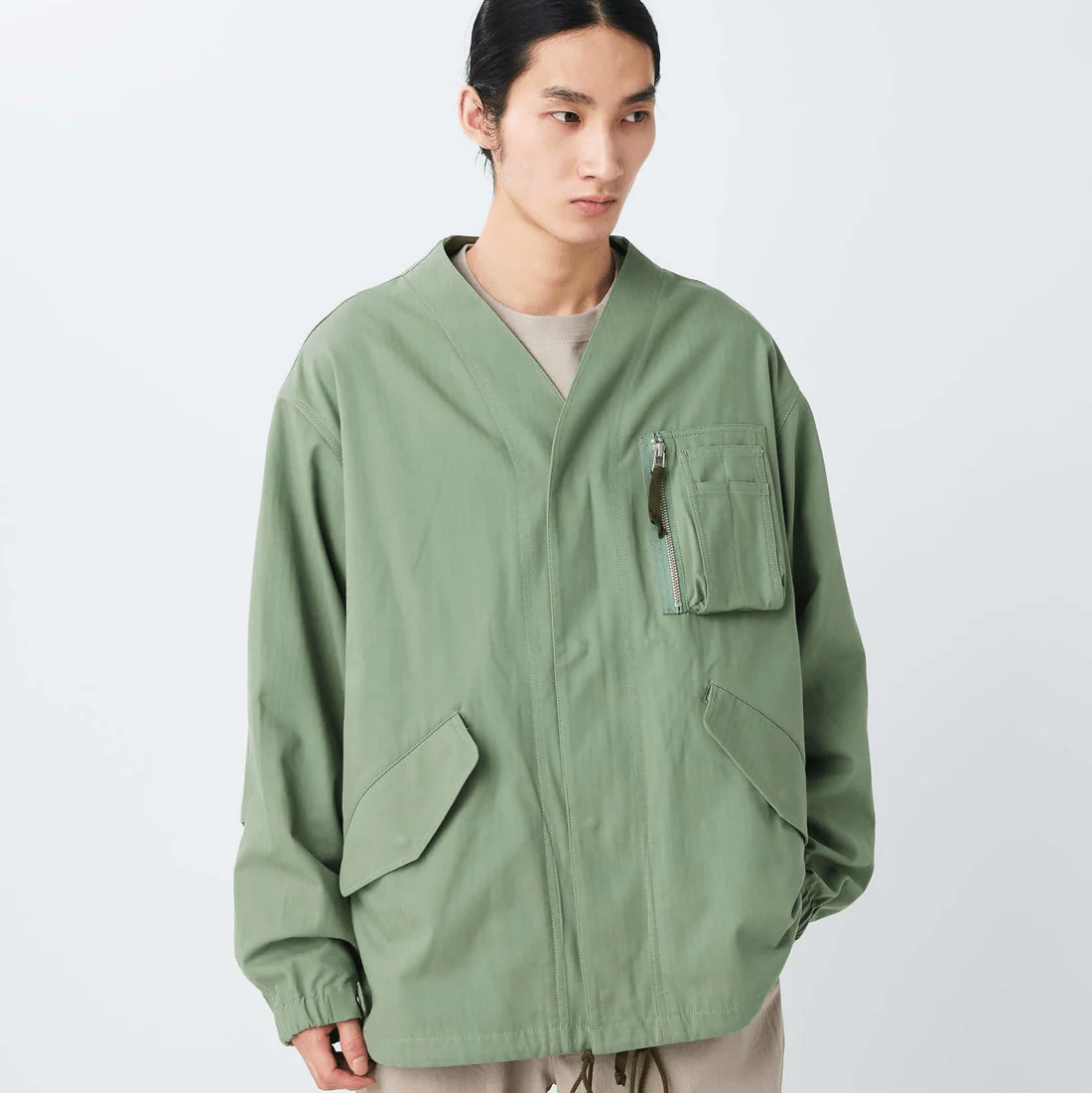 SNOW PEAK Takibi Herringbone Collarless Jacket Green