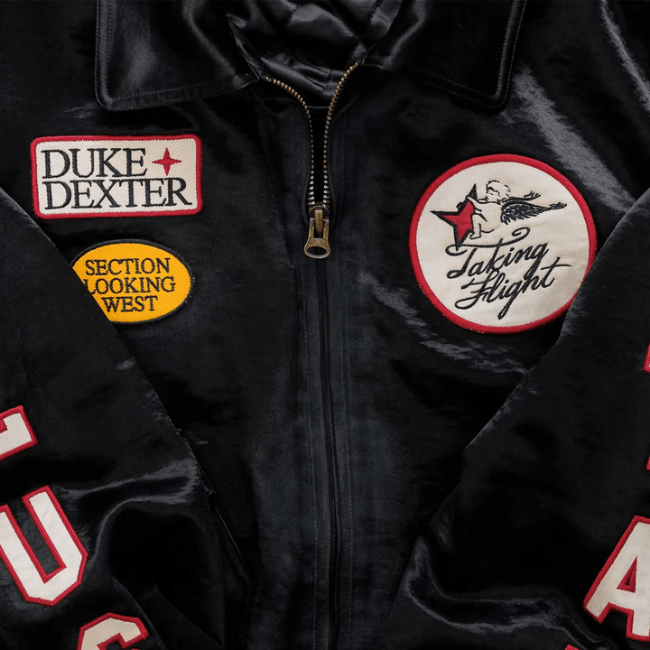 DUKE + DEXTER Plus Back Satin Bomber Jacket