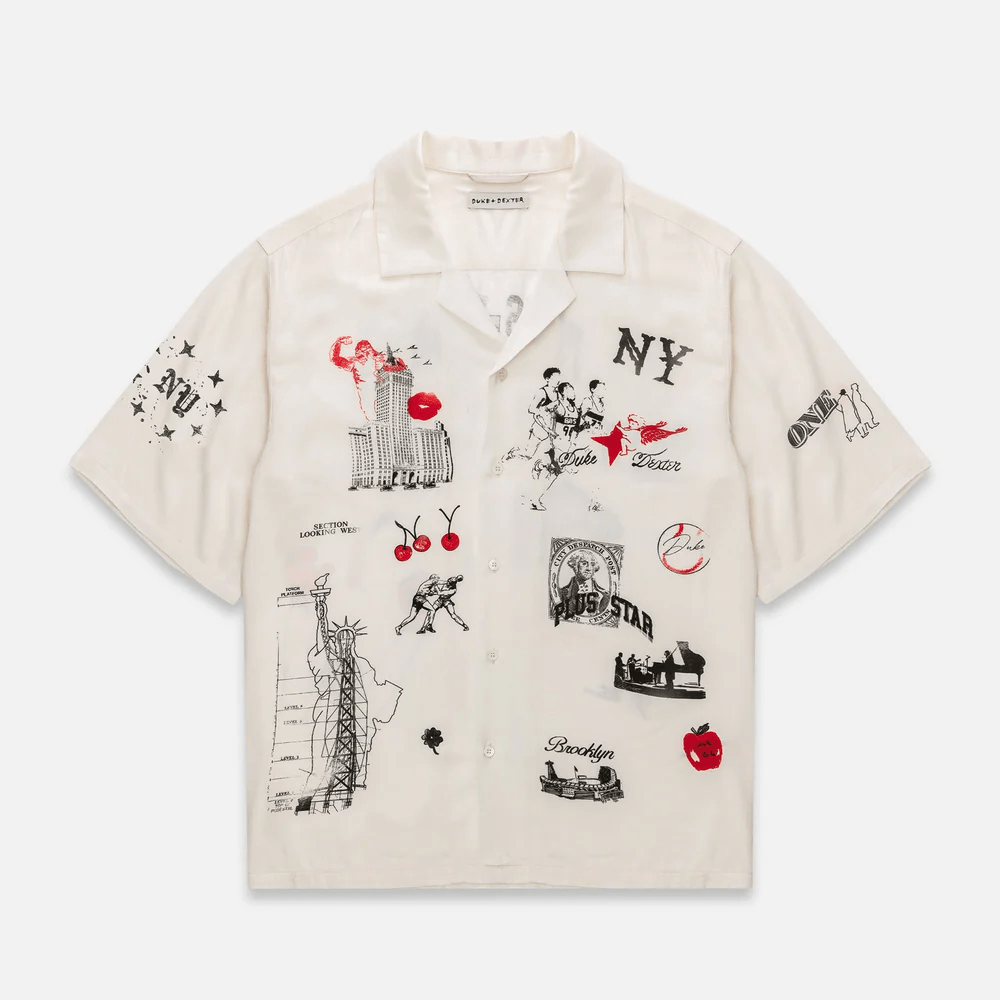 DUKE + DEXTER NY Sketch Vintage White + Red + Black Shirt