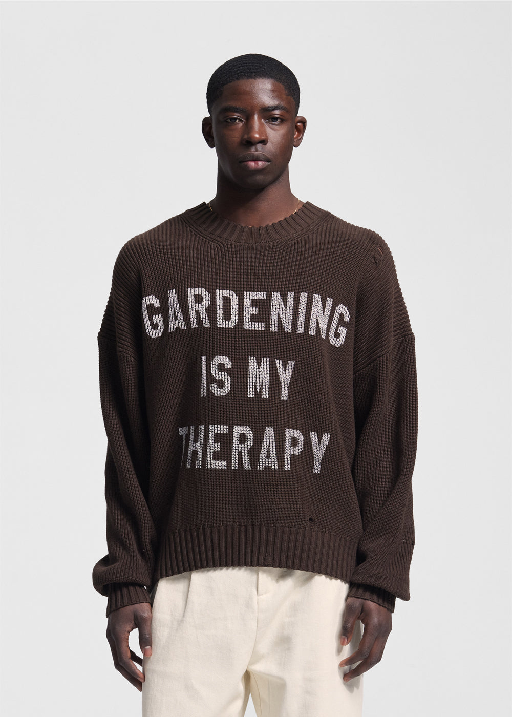 BRAMS FRUIT Distressed Gardening Is My Therapy Knit - Brown