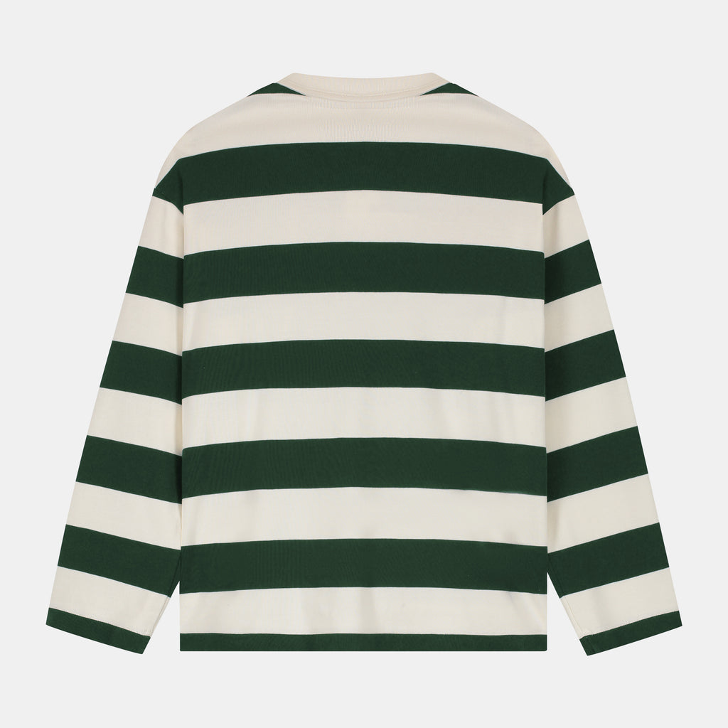 POCKIES Striped LS Polo Forest Green/Off-White