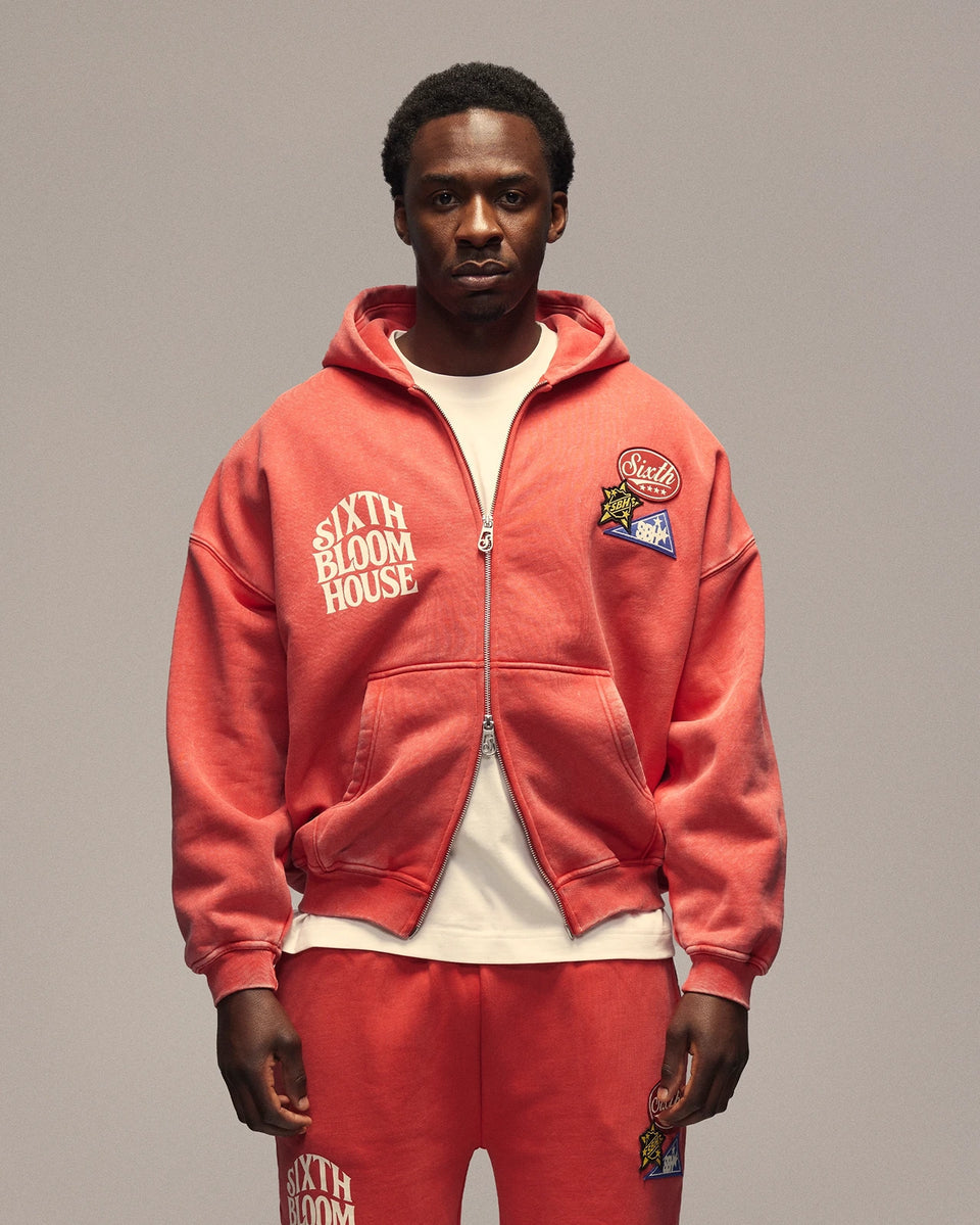 SIXTH BLOOM HOUSE Zip Through Hoodie Red