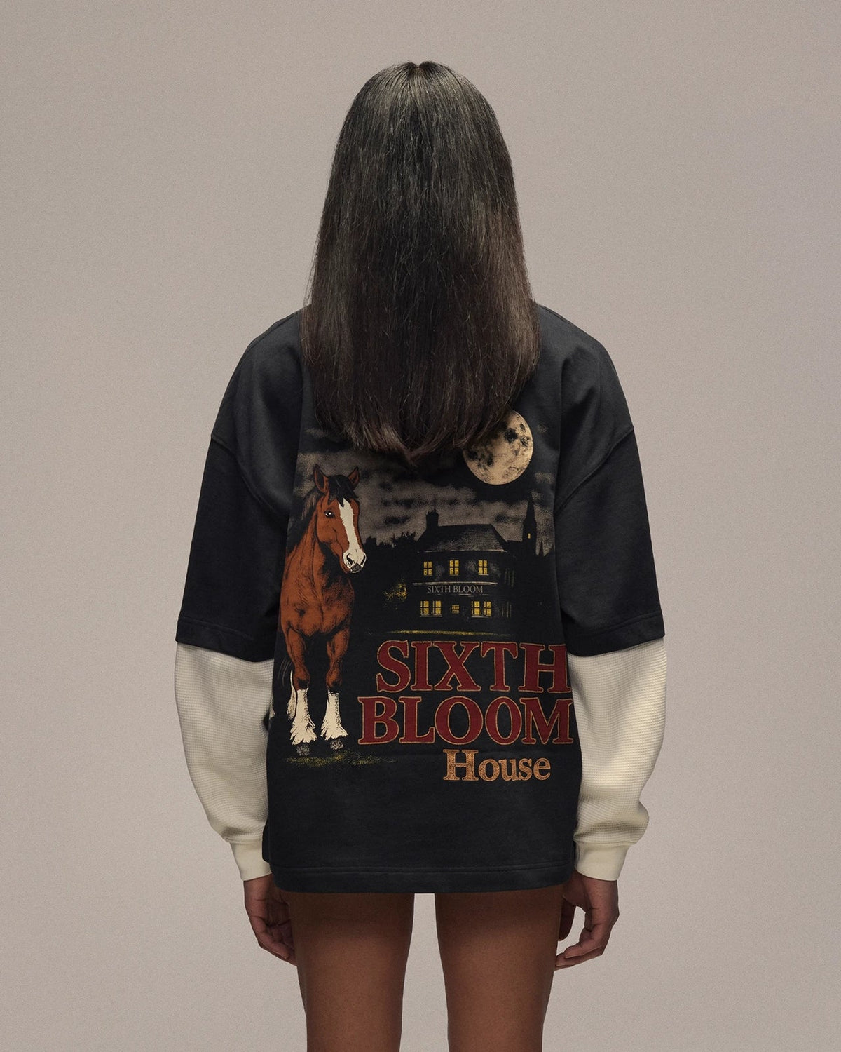 SIXTH BLOOM HOUSE Layered Longsleeve Backprint Horse