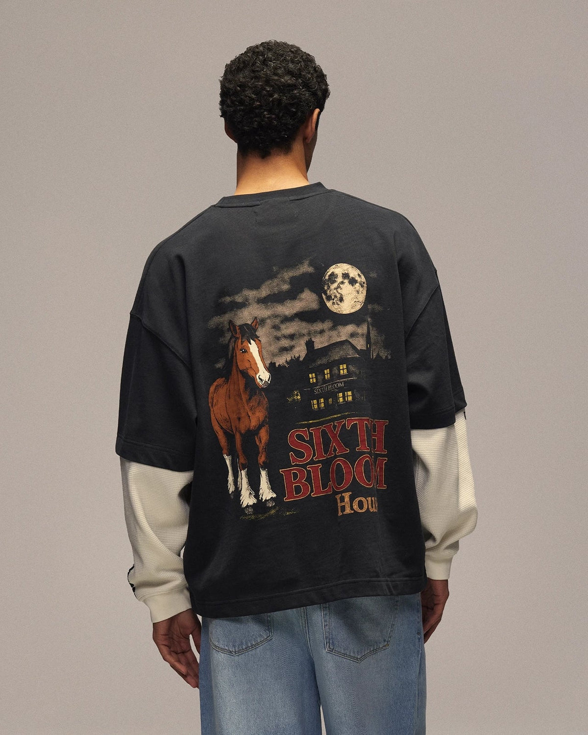 SIXTH BLOOM HOUSE Layered Longsleeve Backprint Horse