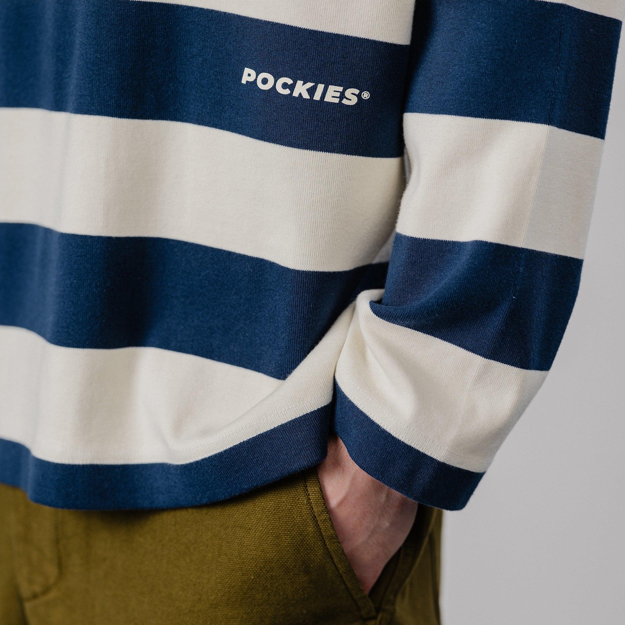 POCKIES Striped LS Polo Navy/Off-White