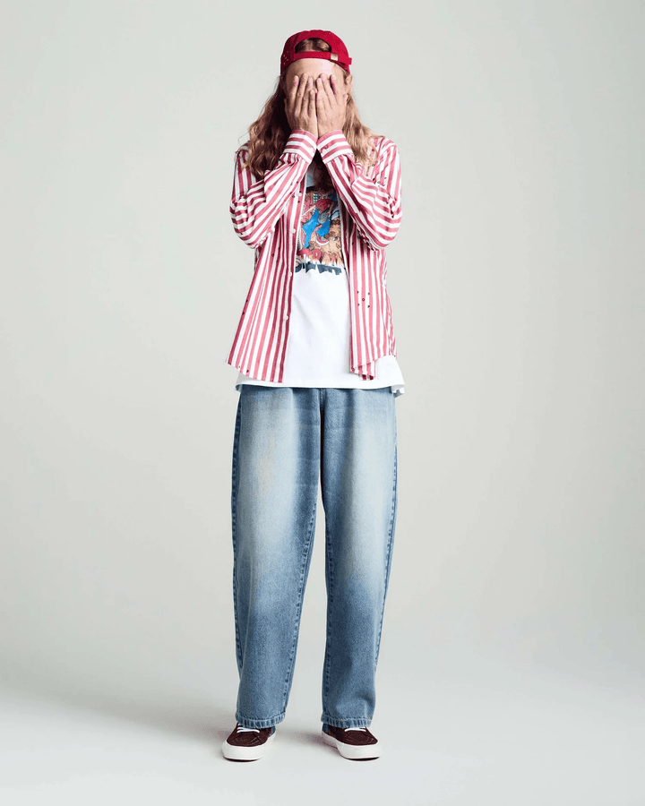 POP Trading Company Logos Stripe Shirt Earth Red/White