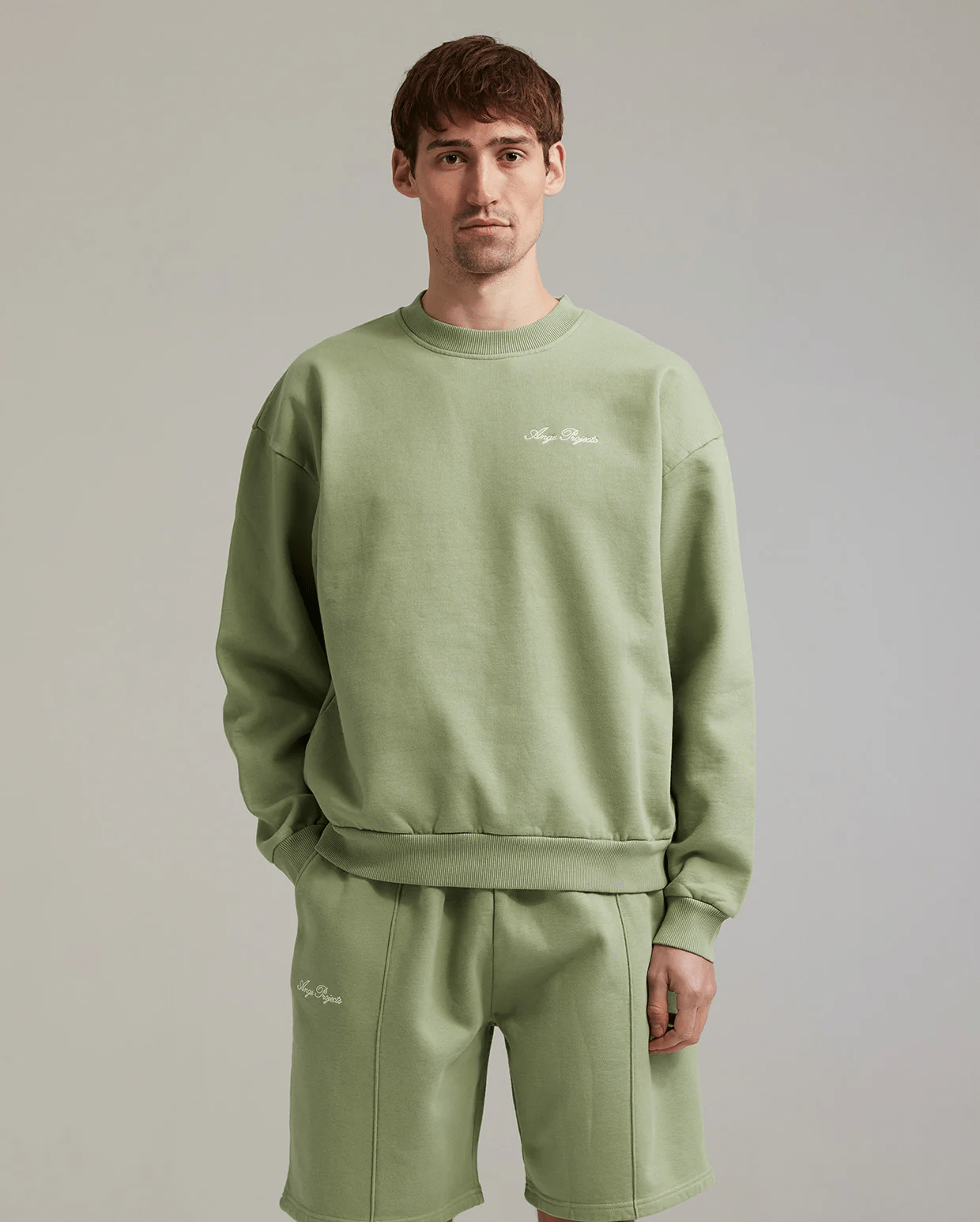 ANGE PROJECTS Script Logo Crew Chardonnay Green