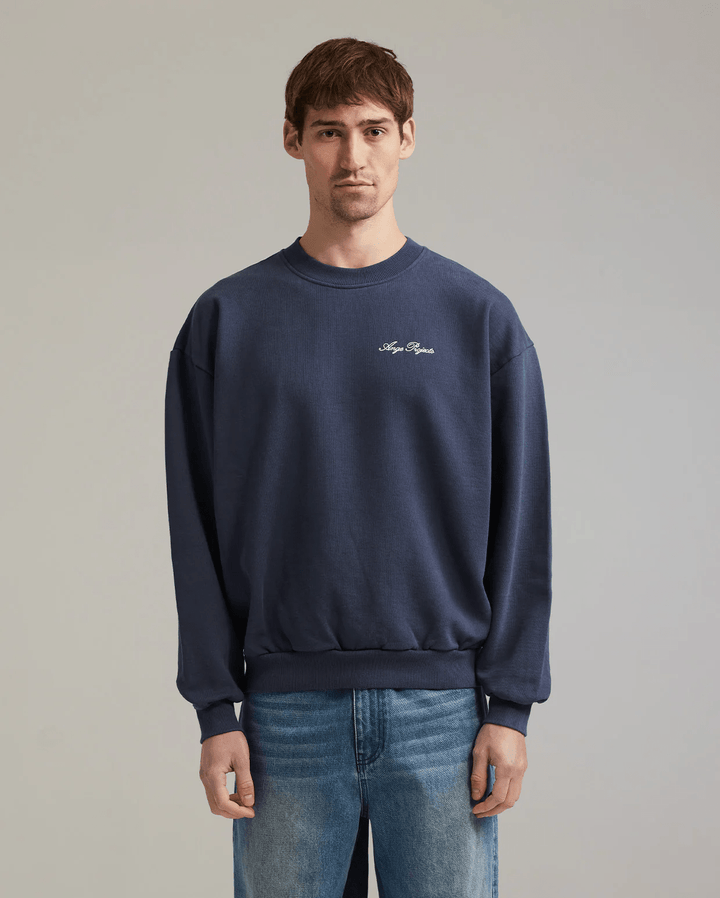 ANGE PROJECTS Script Logo Crew Navy Blue
