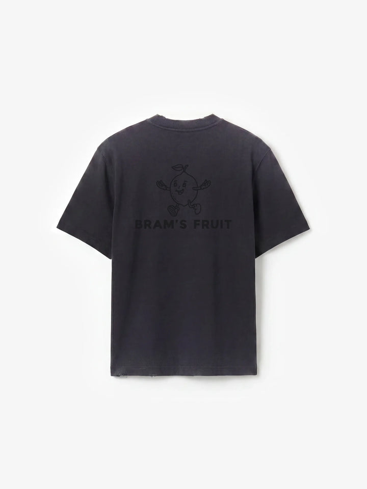 BRAM'S FRUIT Distressed Big Lemon Outline T-shirt Shadow Black