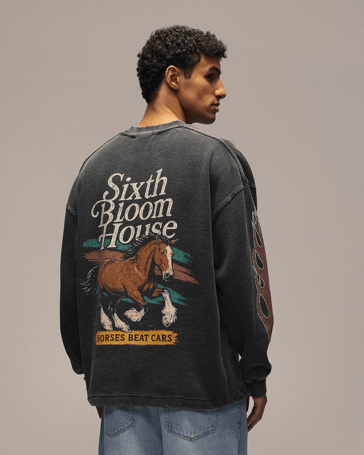 SIXTH BLOOM HOUSE Flame Waffle Longsleeve Acid Wash