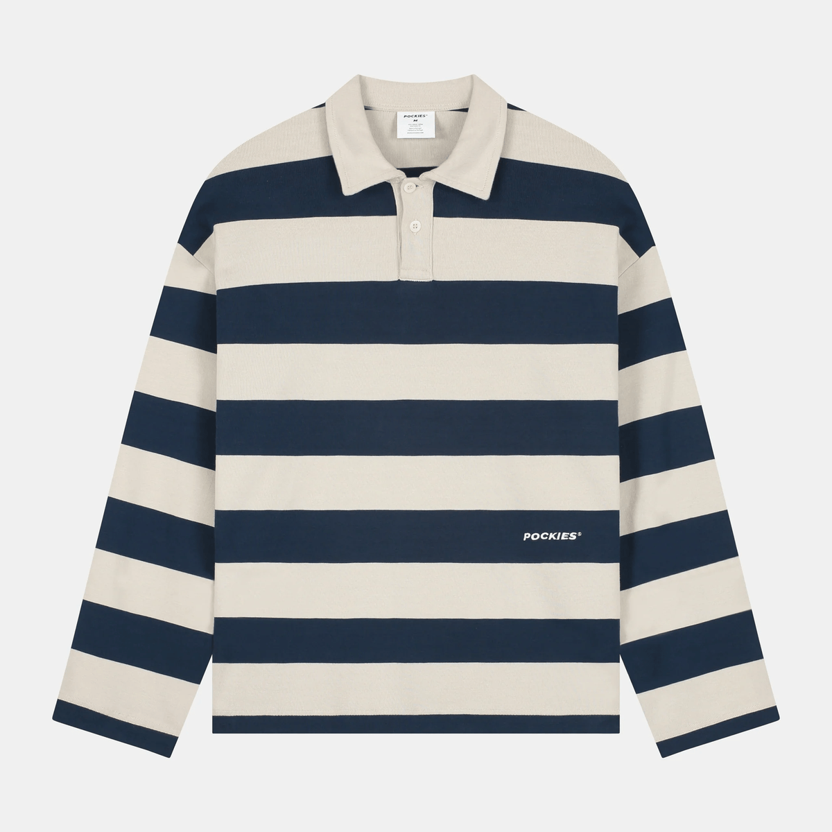 POCKIES Striped LS Polo Navy/Off-White