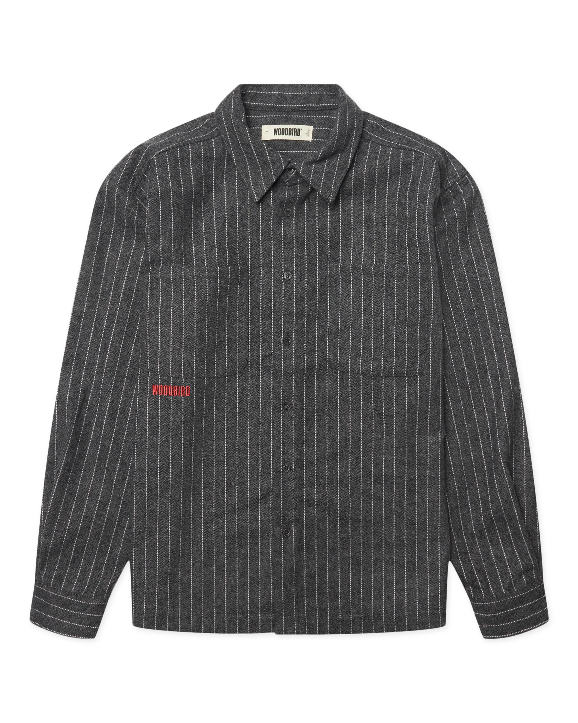 WOODBIRD Buzo Herringbone Shirt Dark Grey
