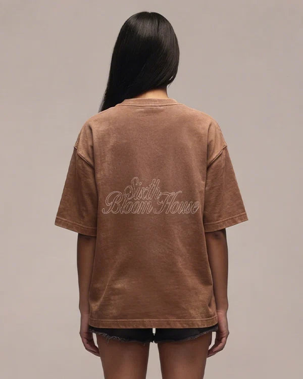 SIXTH BLOOM HOUSE Outline Logo Tee Brown