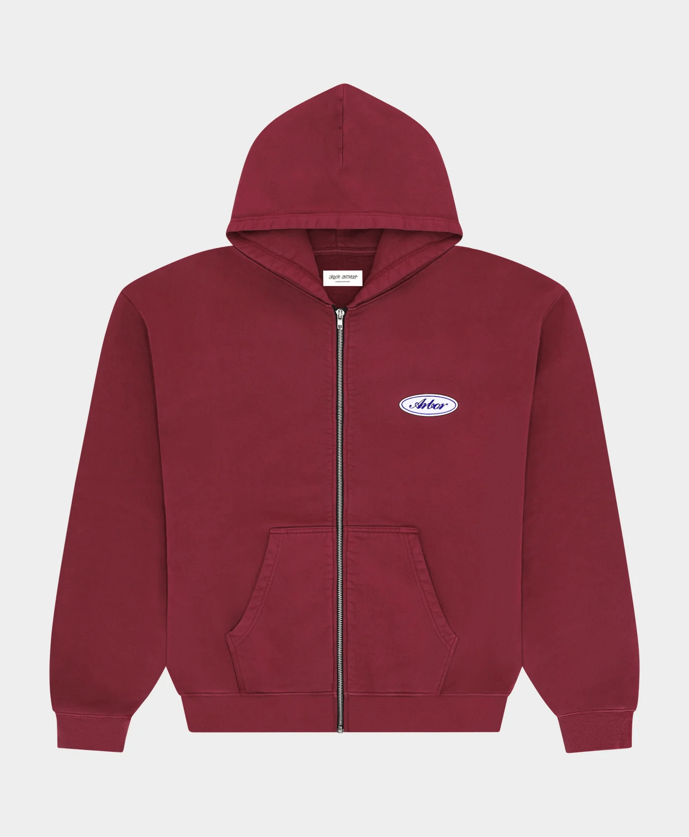ARBOR ANTWERP Burgundy Patch Zip-Up Hoodie