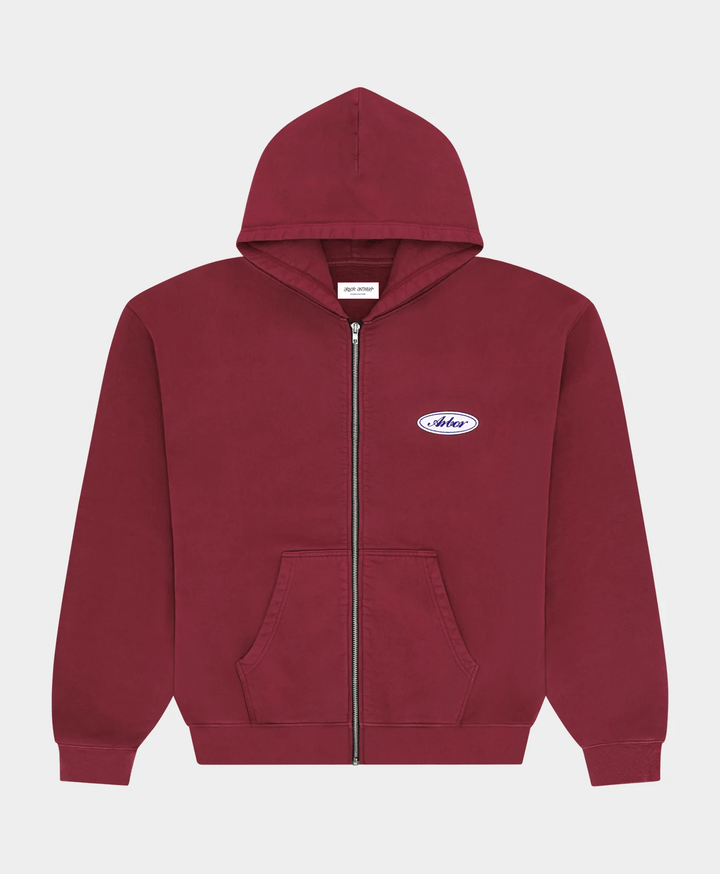 ARBOR ANTWERP Burgundy Patch Zip-Up Hoodie