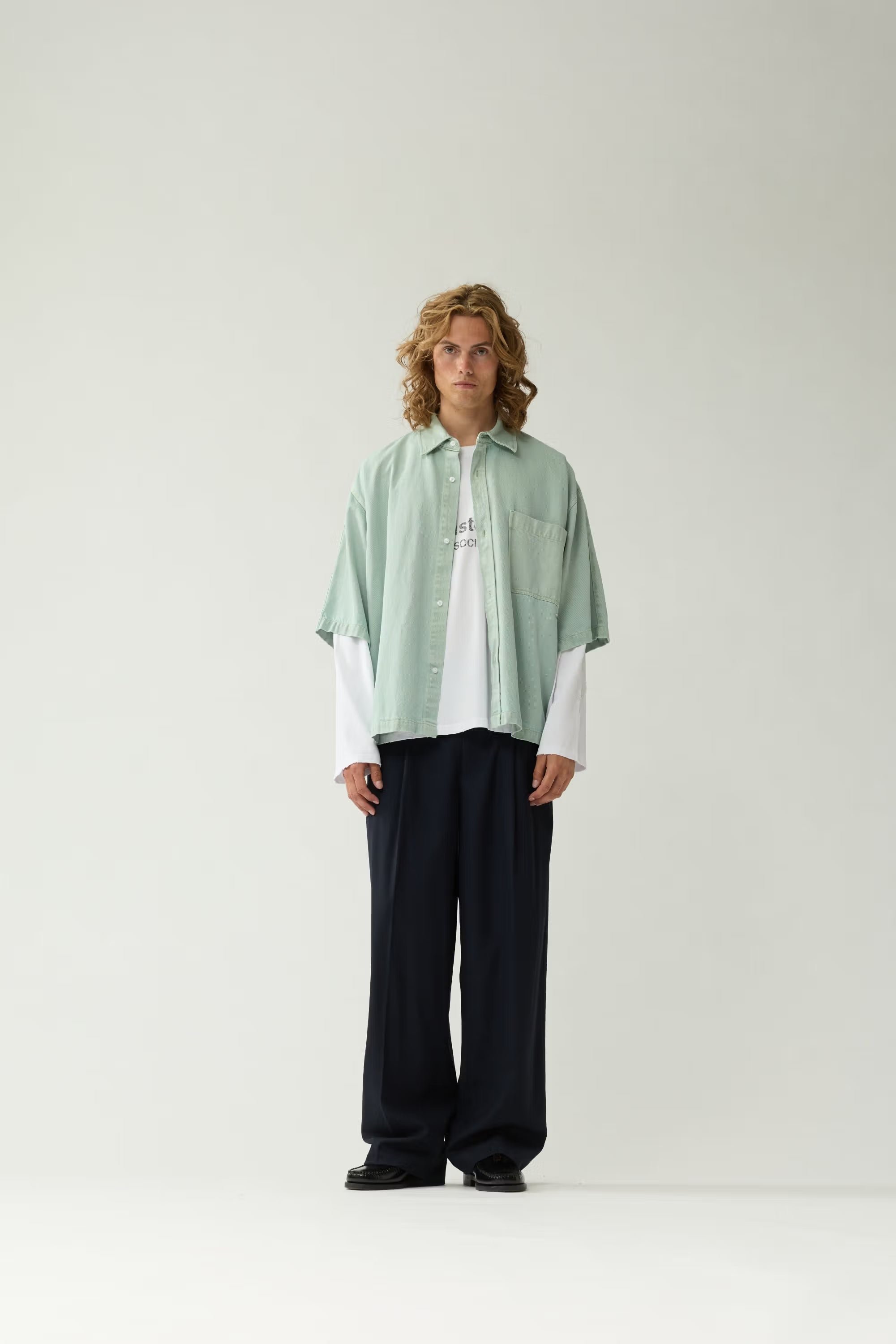 NEW AMSTERDAM SURF ASSOCIATION Denim Short Sleeve Button-up Green