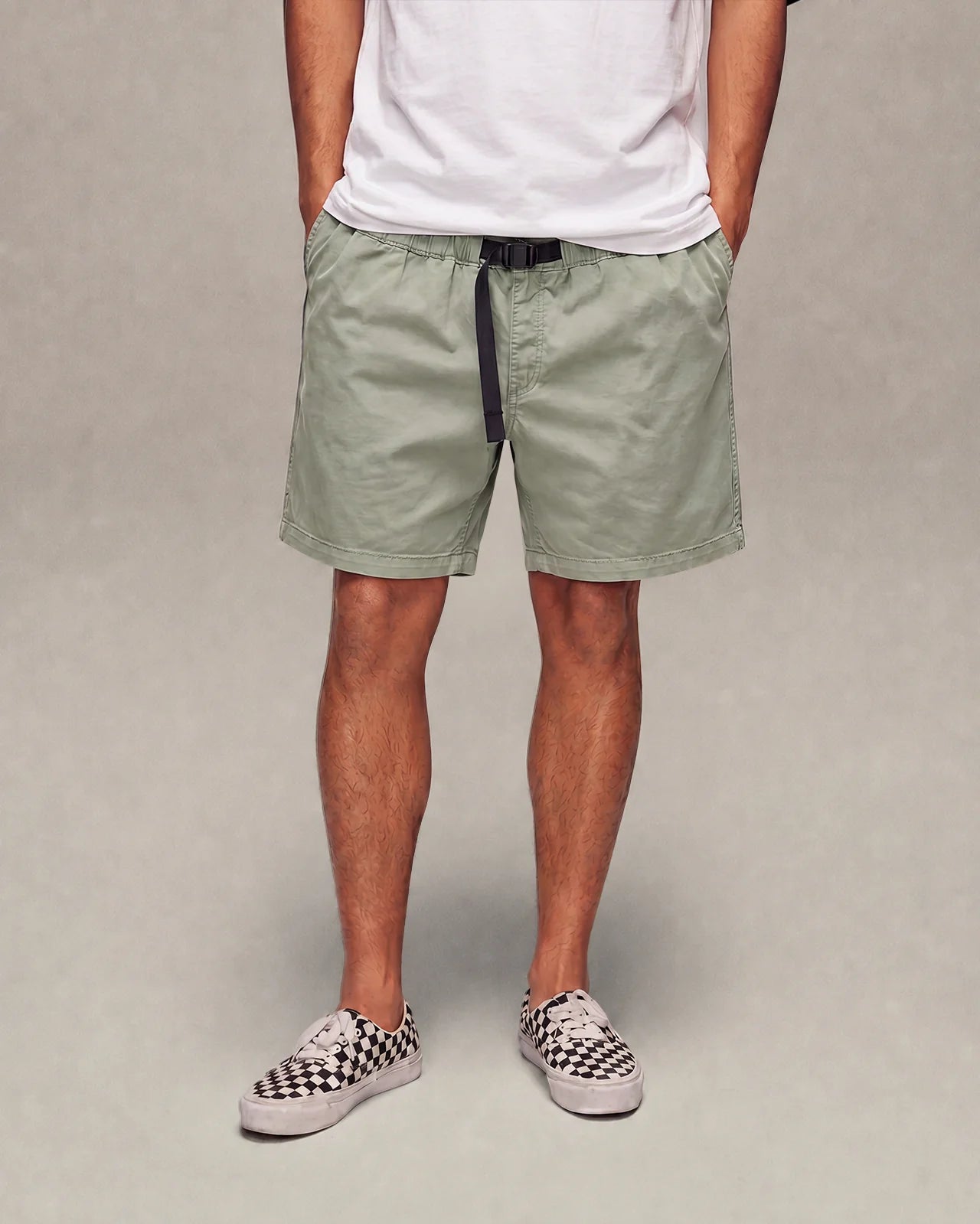 SIXTH BLOOM HOUSE Cotton Twill Belt Shorts Green