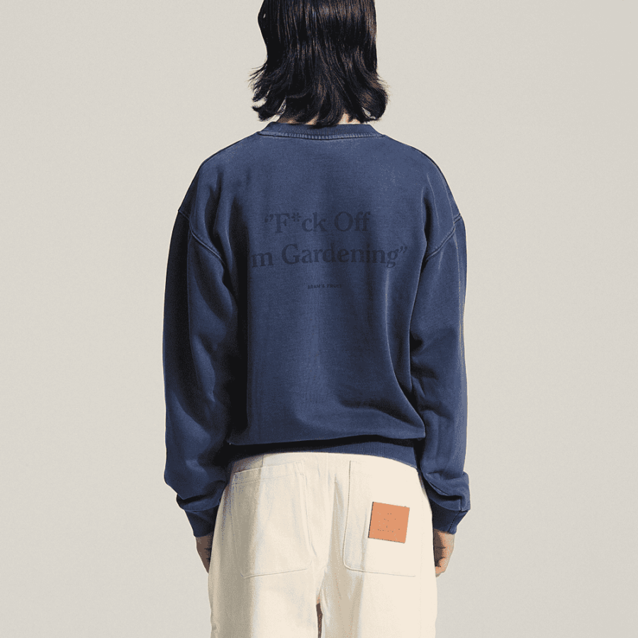 BRAM'S FRUIT Distressed F*ck Off Crewneck Washed Midnight Blue