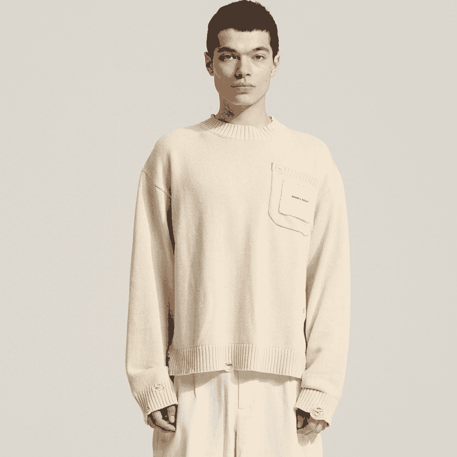 BRAM'S FRUIT Distressed Chest Pocket Knit Beige