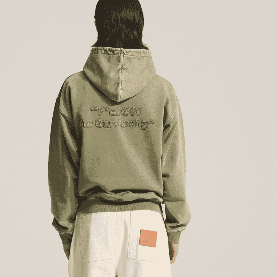 BRAM'S FRUIT Cut & Sew F*ck Off Hoodie Washed Olive