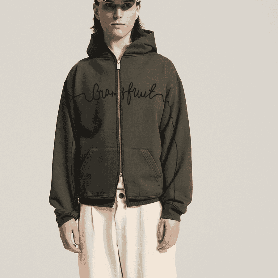 BRAM'S FRUIT Garden Hose Chaine Zippers Hoodie Solid Charcoal