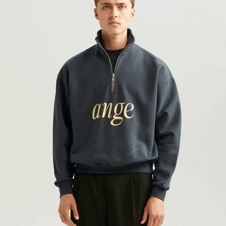 ANGE PROJECTS Zipped Roll Neck Sweater Navy