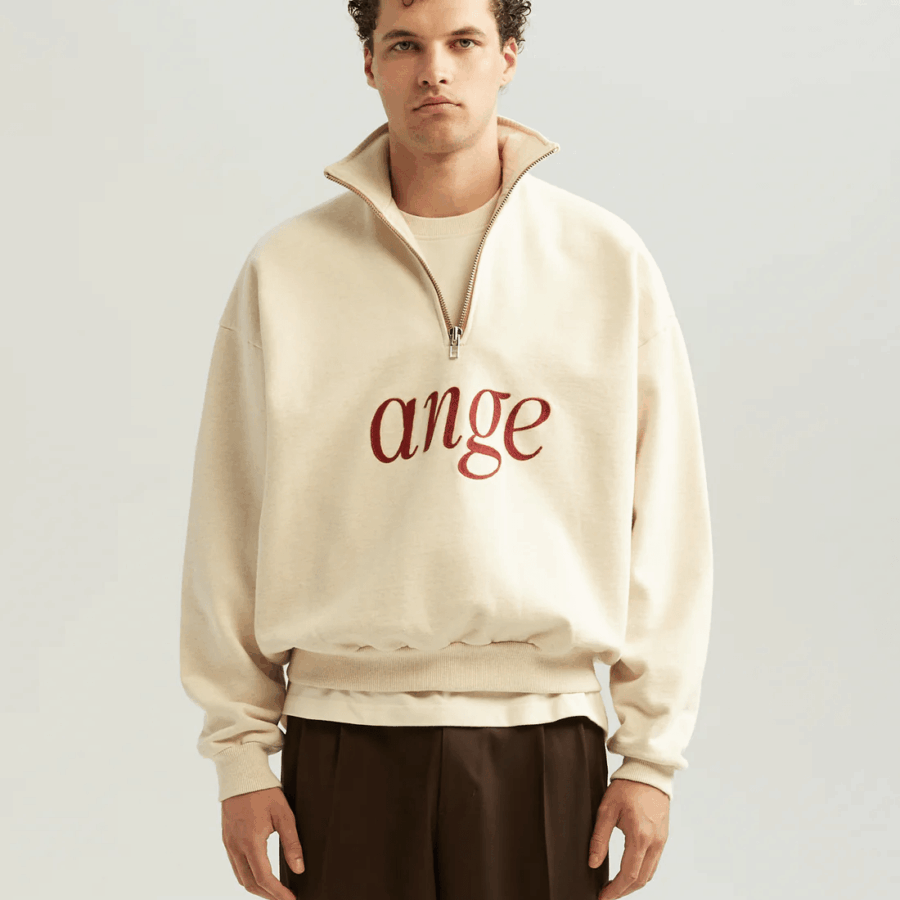 ANGE PROJECTS Zipped Roll Neck Sweater Oatmeal