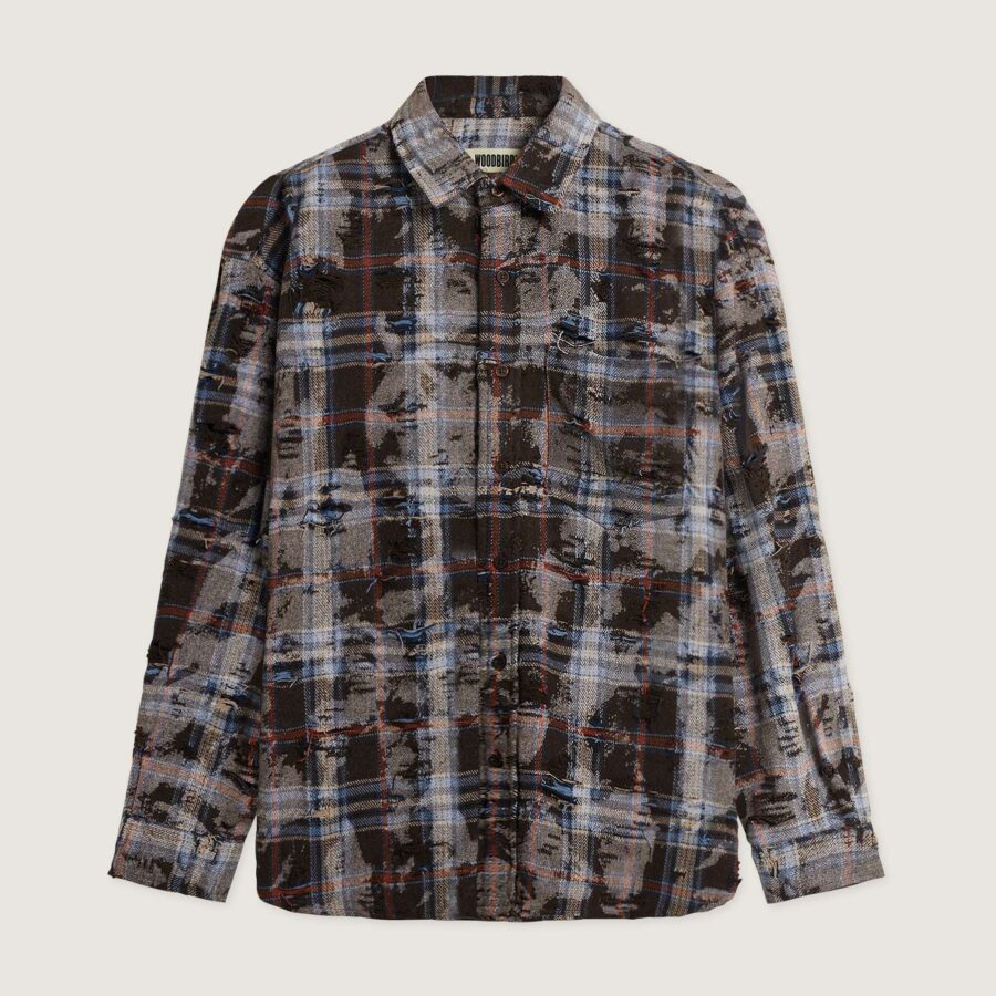 WOODBIRD Jong Ripped Shirt Brown Check
