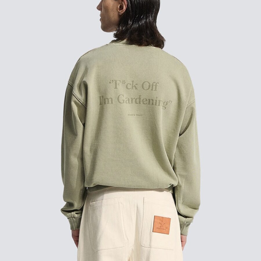 BRAMS FRUIT Distressed F*ck Off I'm Gardening Crewneck Washed Olive Green