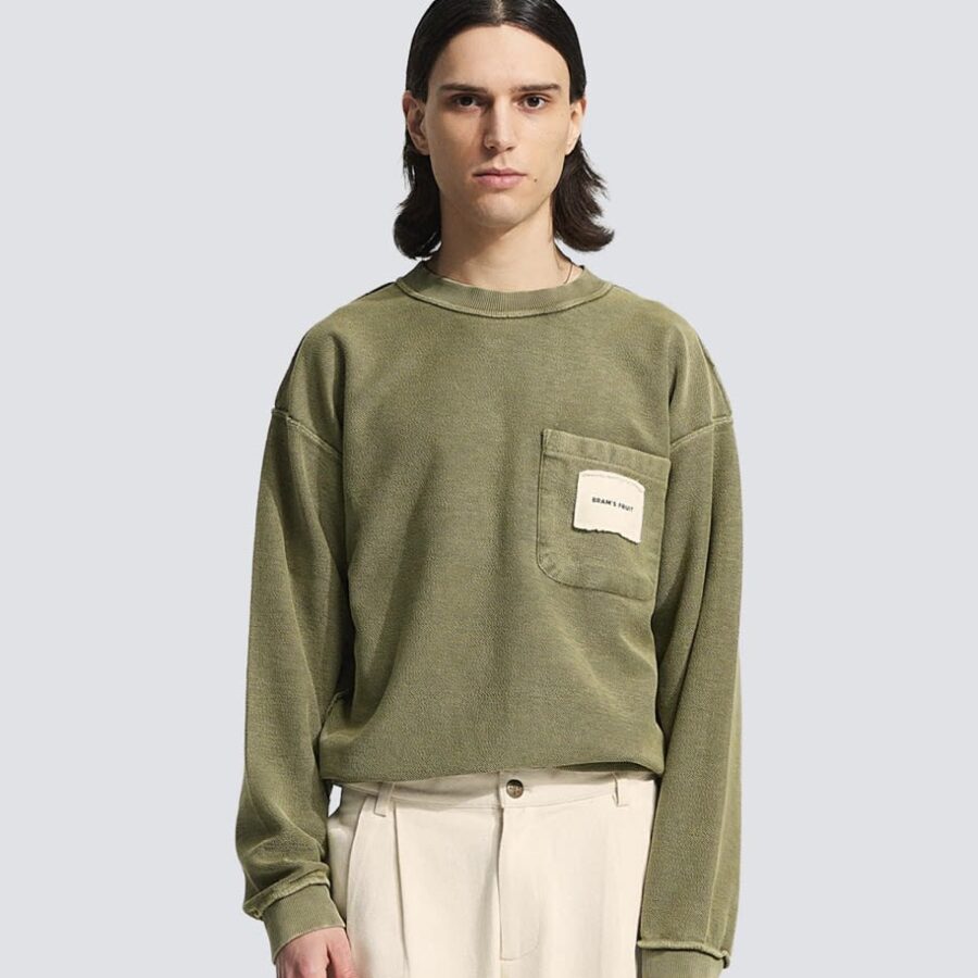 BRAMS FRUIT Chest Pocket Crewneck Olive Green