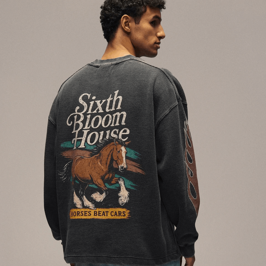 SIXTH BLOOM HOUSE Flame Waffle Longsleeve Acid Wash